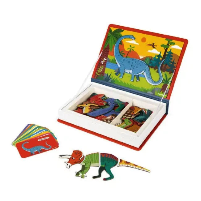 Janod Magnetibook Dinosaurs - Magnetic Educational Toy for Kids, 3D Puzzle & Learning Activity - Perfect for Travel, Classroom & Home Play