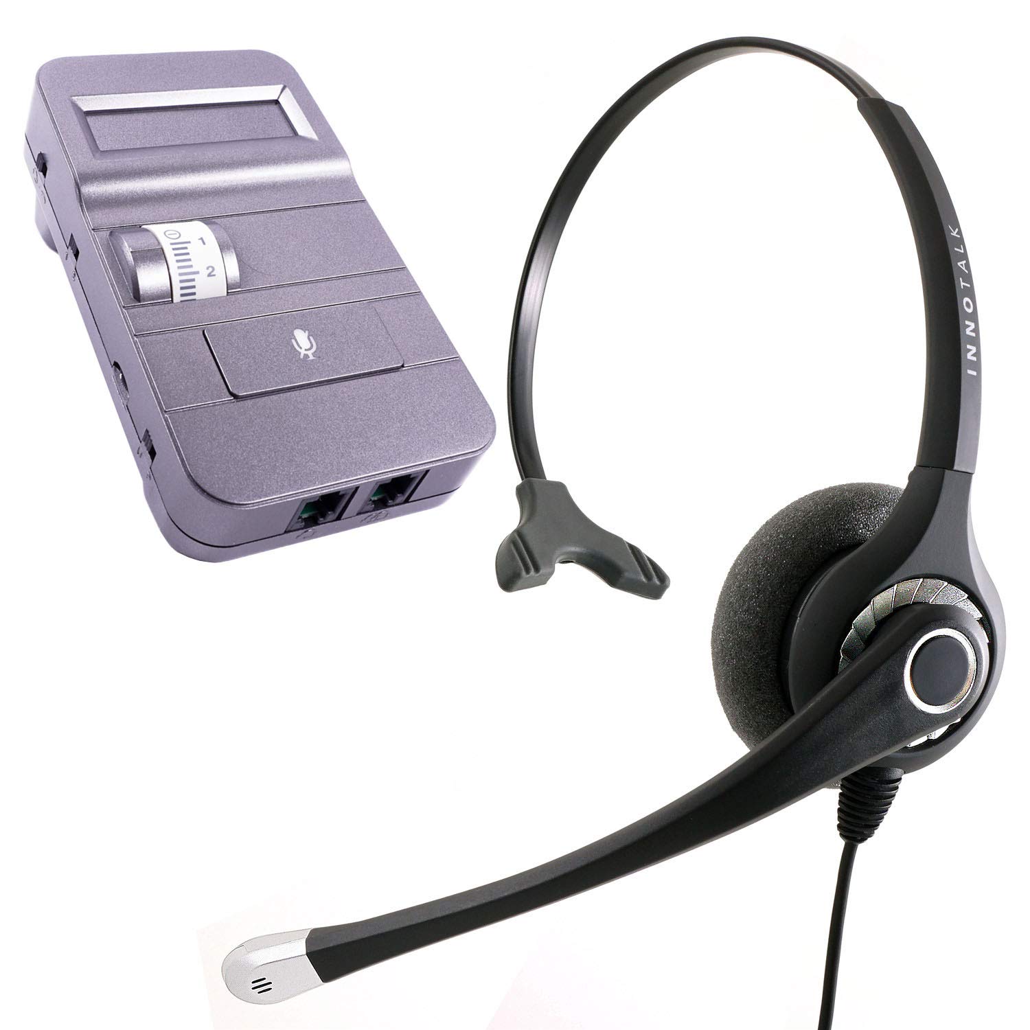 INNOTALK Professional Monaural Office Headset with Noise Cancellation - Compatible with Avaya ATT T7316, T7316e, MLS-12 & Most Desk Phones - Includes Digital Amplifier for Clear Calls - Ideal for Call Centers, Office Communications & Remote Work