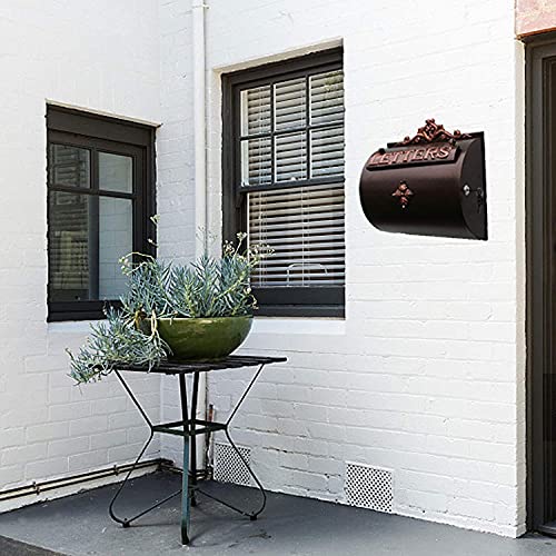Wall Mount Mailbox Outdoor - Locking Cast Aluminum Mailbox with Key, Antique Copper Finish, 13×5×12.8 Inches - Weatherproof & Durable for Homes, Apartments & Offices