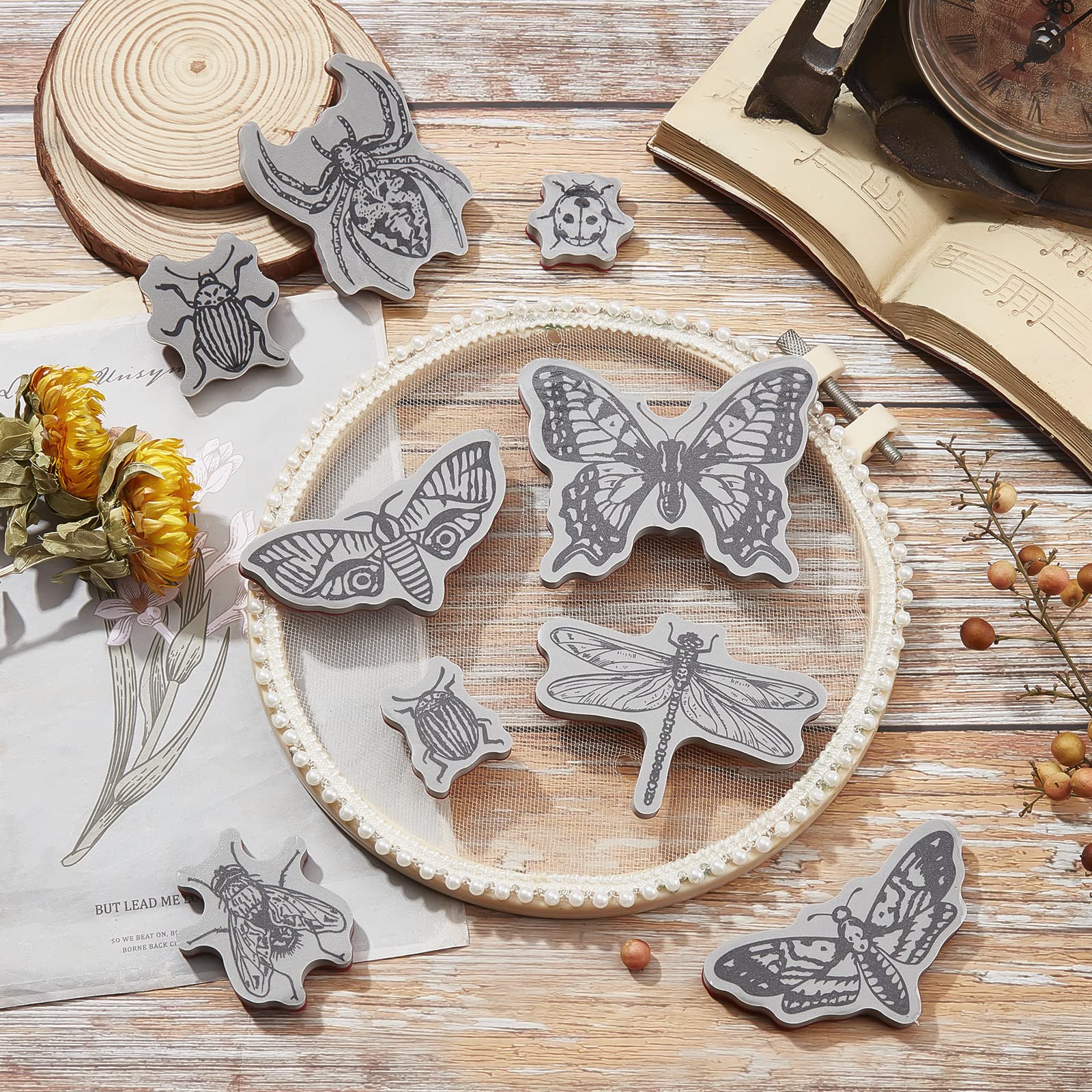 GLOBLELAND Insect Rubber Stamps Set - Butterfly, Dragonfly, Beetle & Ladybug Stamps for DIY Scrapbooking, Card Making, Photo Album Decoration - Perfect for Birthday Cards, Journals, and Paper Crafts