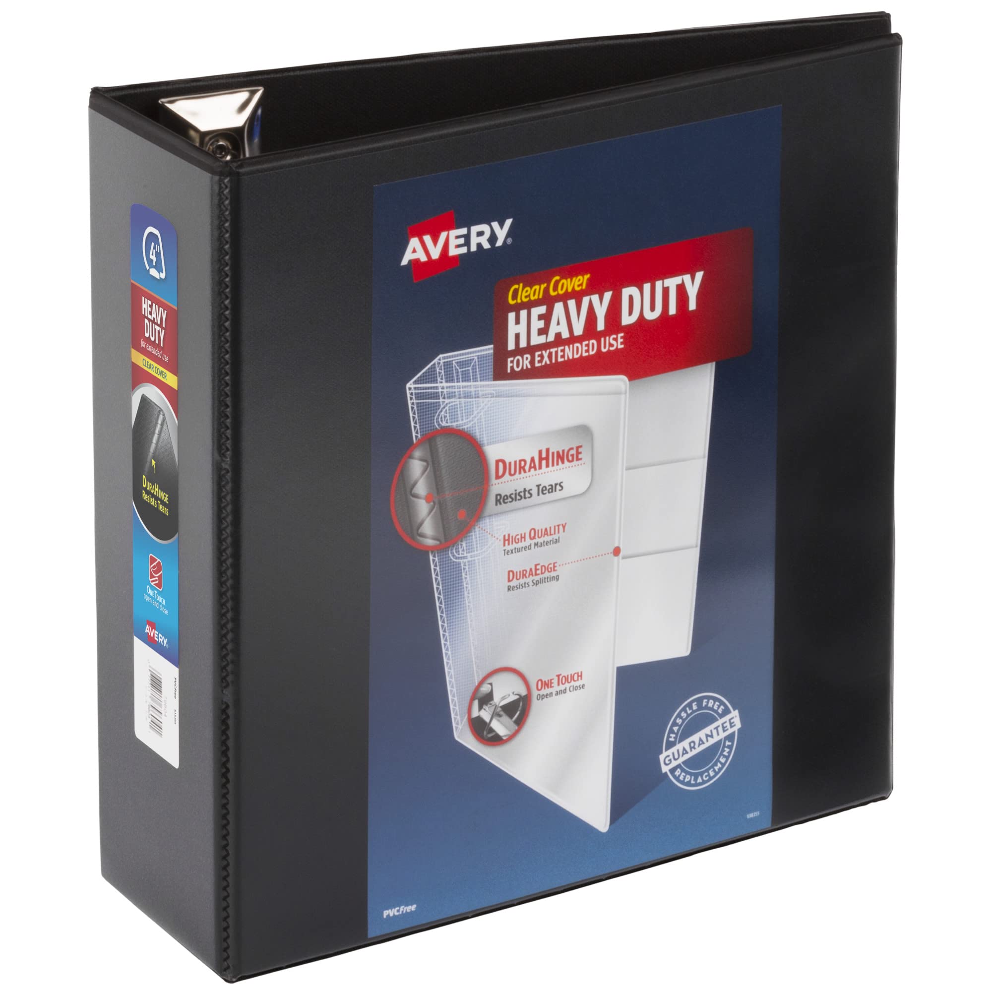 Avery Heavy-Duty 3 Ring Binder with One Touch Slant Rings - 4 Inch Capacity, 4.5 Inch Spine, Black (79098) - Perfect for Office Organization, School Projects & Document Storage