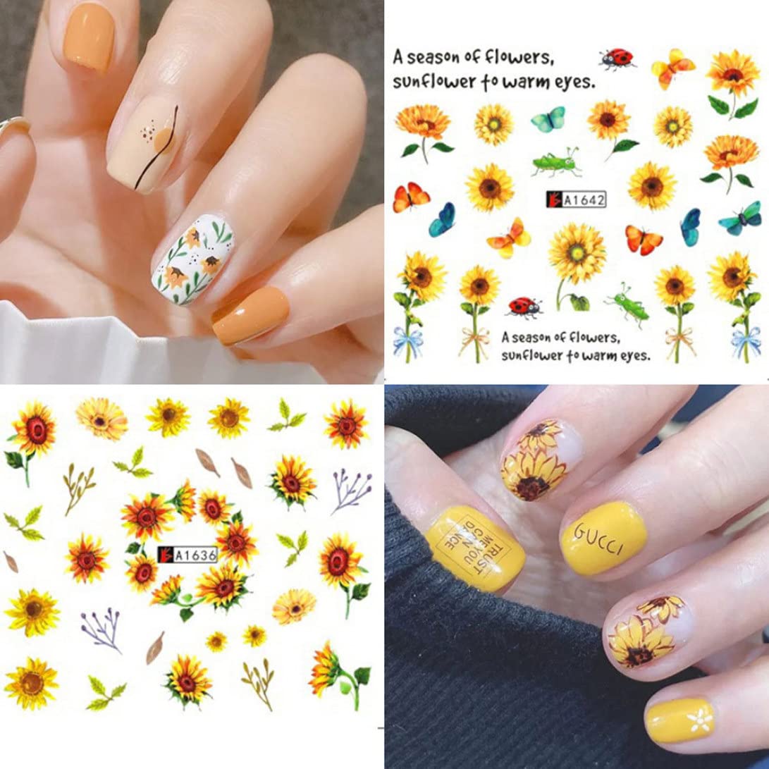 Floral Nail Art Stickers - Sunflower & Spring Flower Design Nail Tattoo Decals for Manicure | DIY Nail Supplies for Women | Perfect for Parties, Weddings & Everyday Wear