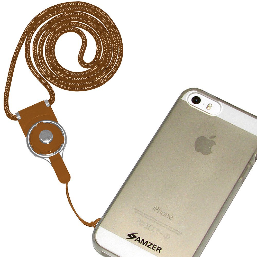 Amzer Detachable Cell Phone Neck Lanyard Strap - Adjustable Brown Phone Holder for iPhone Samsung - Perfect for Work, Travel, Gym & Outdoor Activities