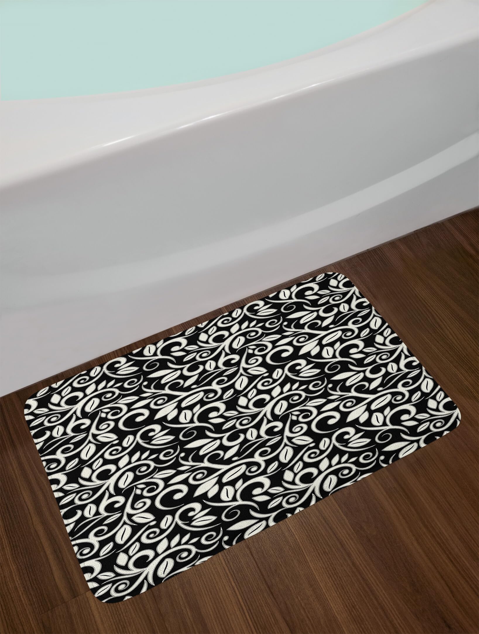 Ambesonne Non-Slip Bath Mat - Modern Monochrome Abstract Grape Leaves & Floral Design, Plush Bathroom Rug 30