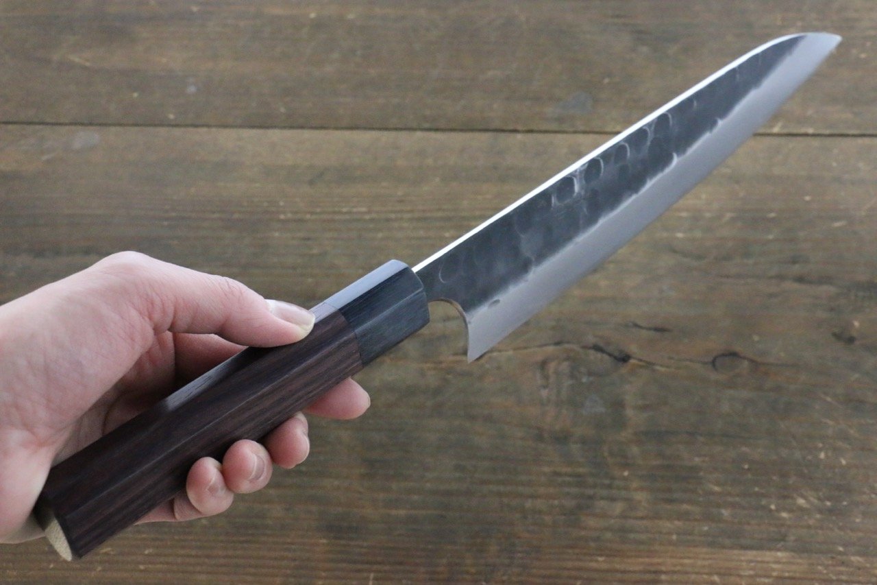 Premium Seisuke Blue Steel No.2 Hammered Kurouchi Gyuto Japanese Chef Knife 210mm with Shitan Handle - Perfect for Sushi, Meat Cutting & Professional Kitchen Use