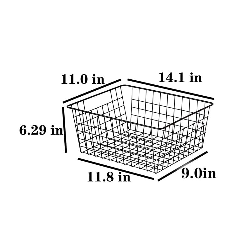 Farmhouse Style Metal Wire Baskets - Kitchen & Pantry Storage Organizer with Built-in Handles for Refrigerator, Cabinet, Bathroom Organization (Black) | Perfect for Fruit, Vegetable Storage & Home Decor