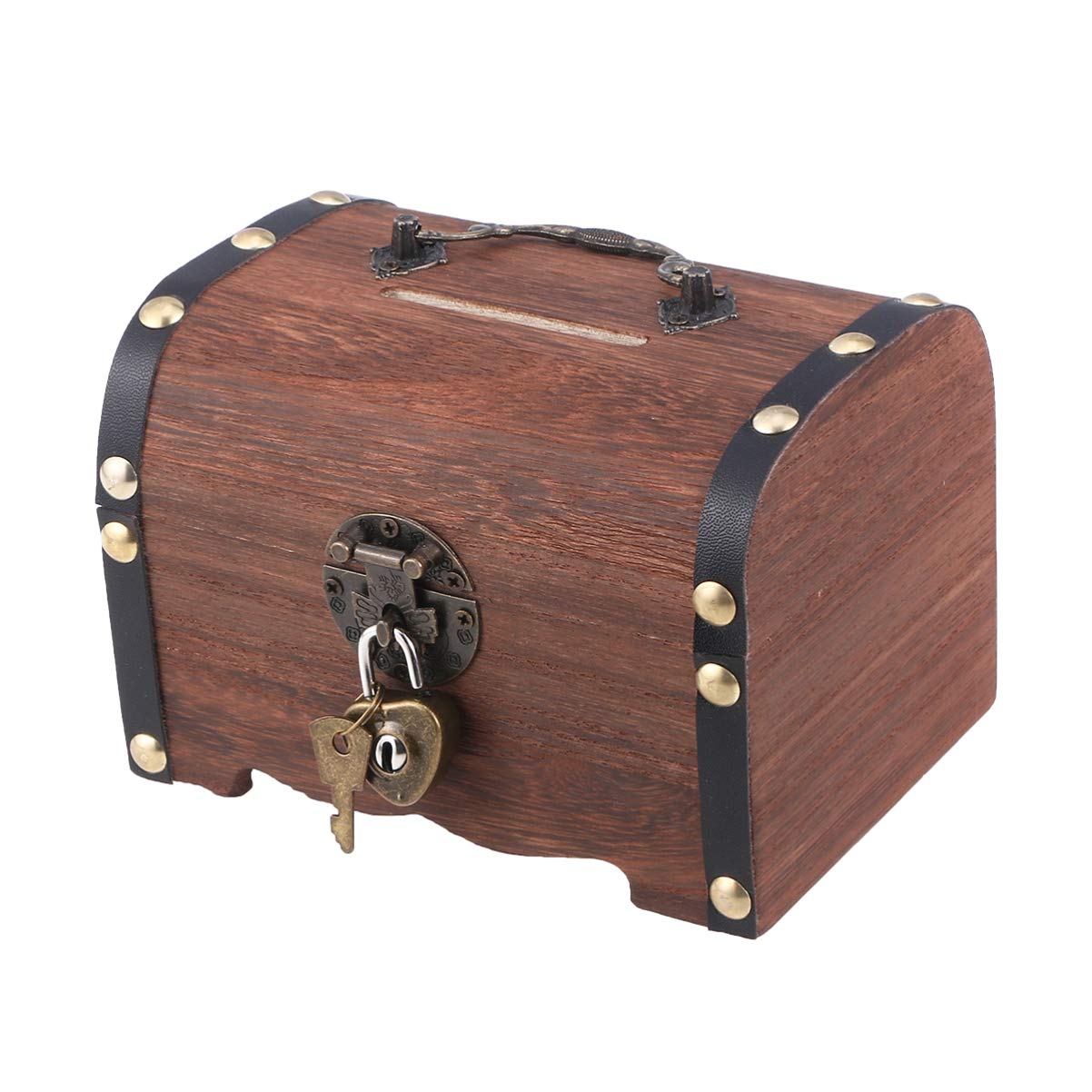Vintage Wooden Treasure Chest Box with Lock & Keys - Small Retro Storage Box for Jewelry, Coins & Keepsakes - Perfect for Birthday Gifts, Pirate Themed Parties & Home Decor