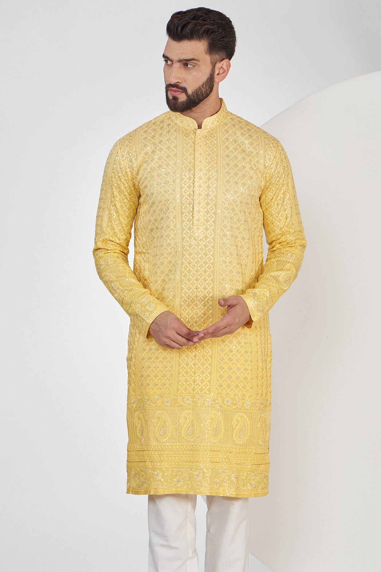 Light Yellow Ombre Shaded Chikankari Kurta for Women - Traditional Indian Embroidered Tunic Top - Perfect for Festivals, Weddings & Casual Wear