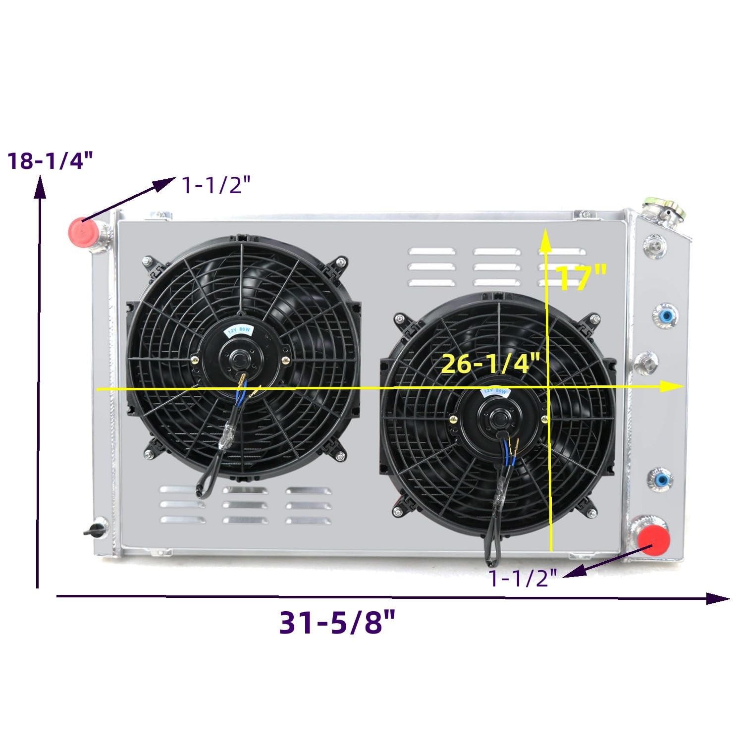 ColQuee CC162 3-Row Aluminum Radiator with Shroud & Dual 12