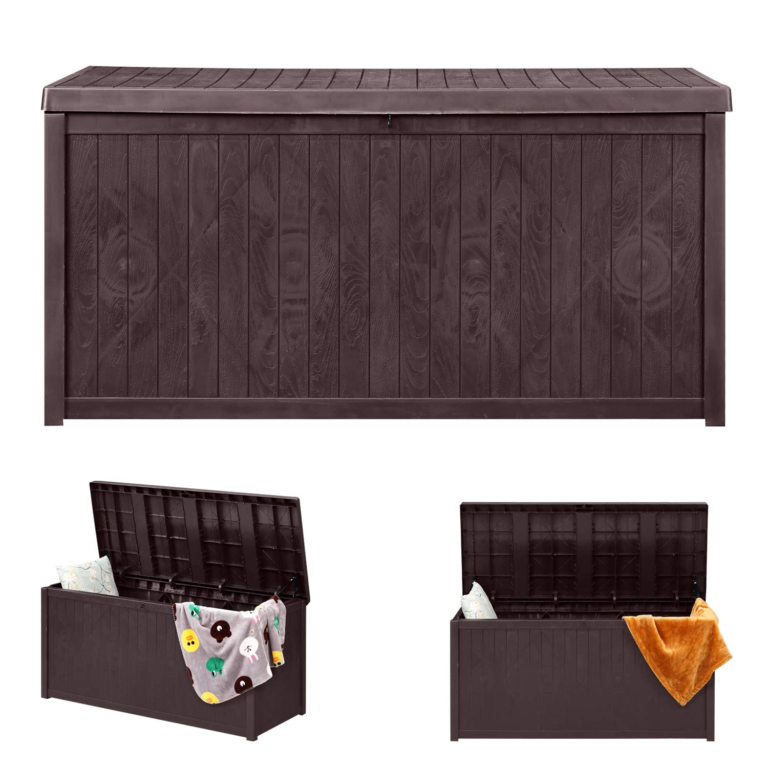 OVASTLKUY 120 Gallon Outdoor Storage Box - Waterproof Deck Box for Patio Furniture Cushions, Gardening Tools & Pool Accessories (Brown) | Perfect for Backyard, Deck & Garden Organization