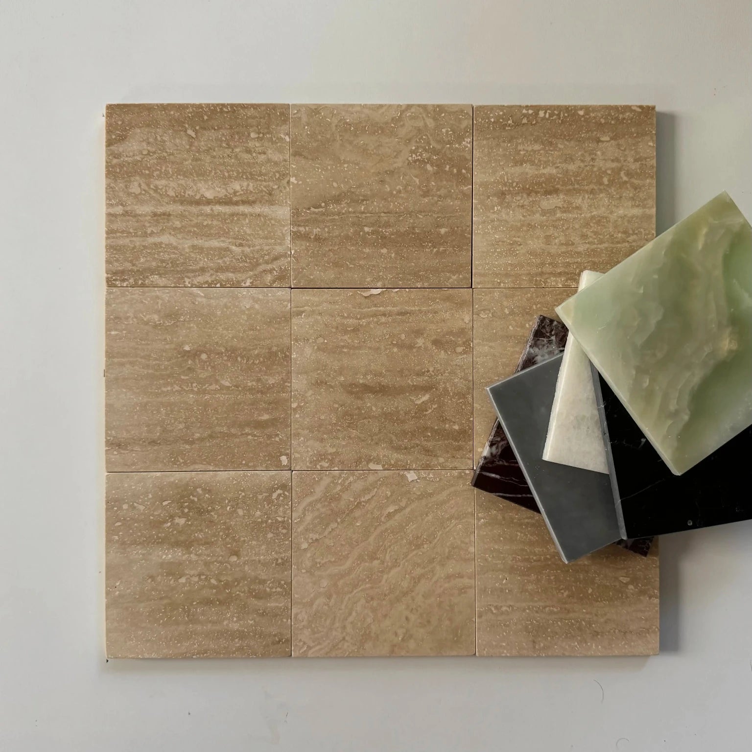 Premium Rosso Levanto & Ivory Travertine Vein Cut Checkerboard Tiles - Natural Stone Flooring for Kitchen, Bathroom & Entryway - Elegant Marble Pattern for Home Renovation & Commercial Spaces