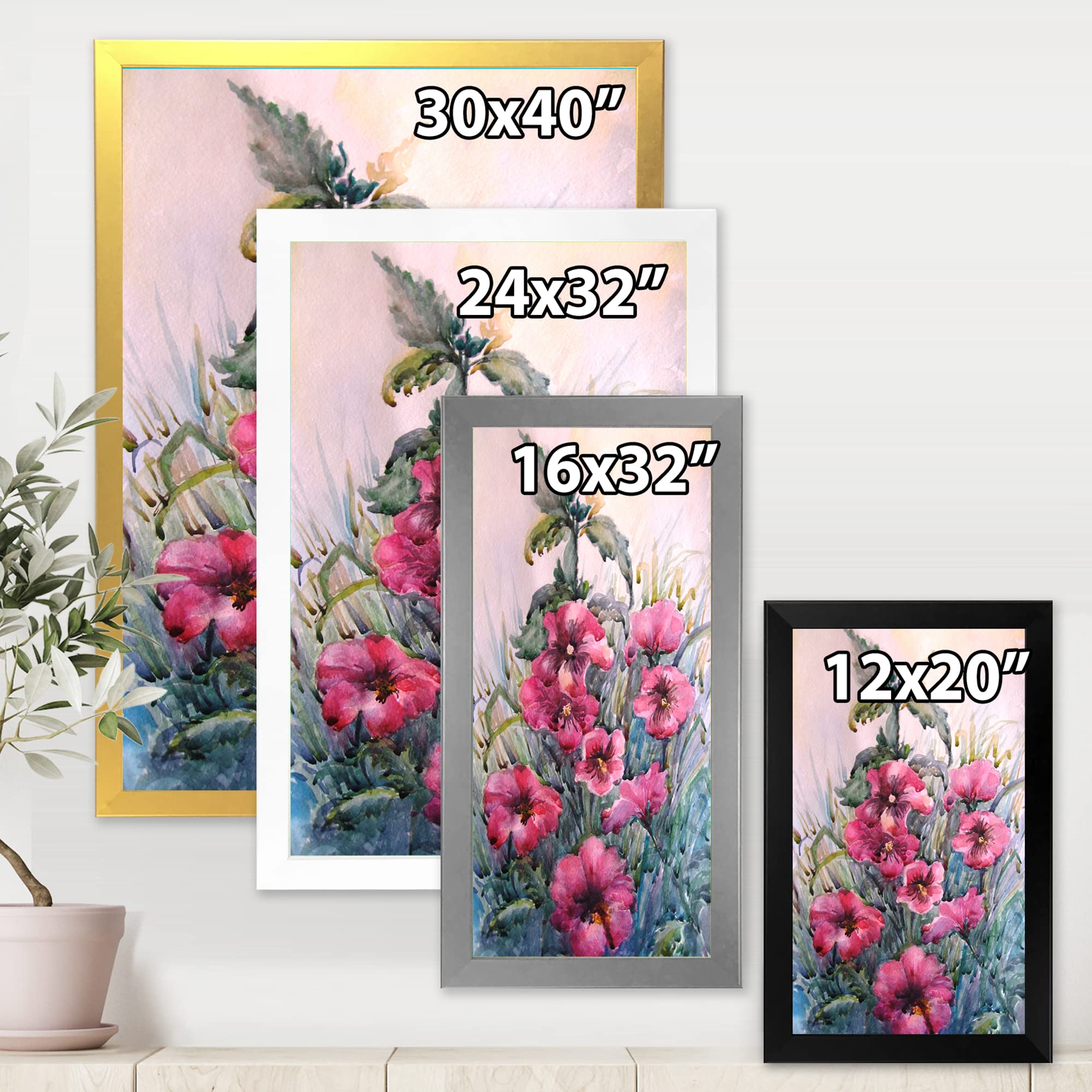 DesignQ Blossoming Hibiscus In The Wild Traditional Framed Wall Art - Vibrant Floral Canvas Painting for Living Room, Bedroom & Office Decor
