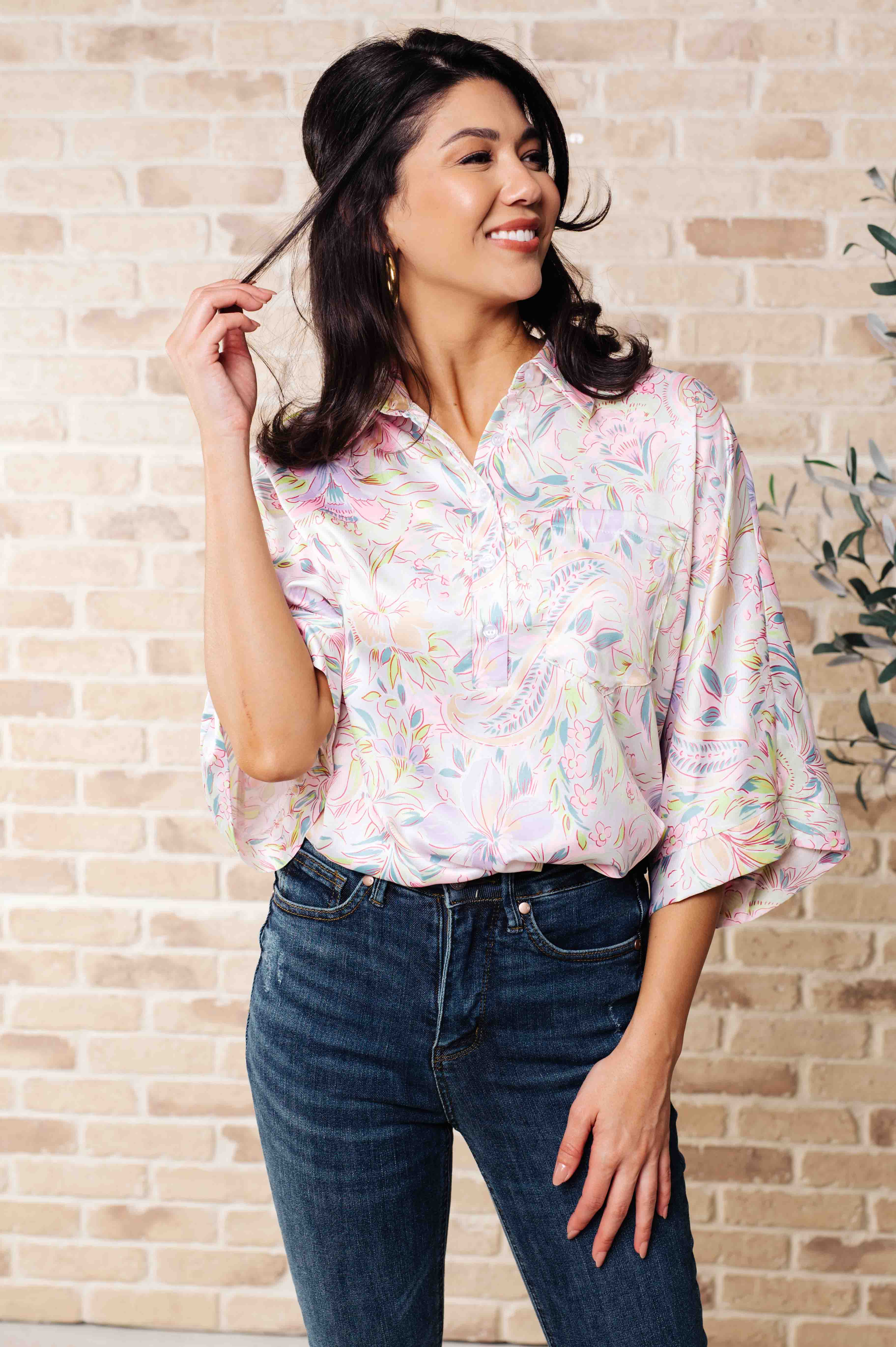 Blissful Botanicals Women's Floral Blouse - Elegant Flowy Boho Top for Casual Wear, Office & Date Night Outfits