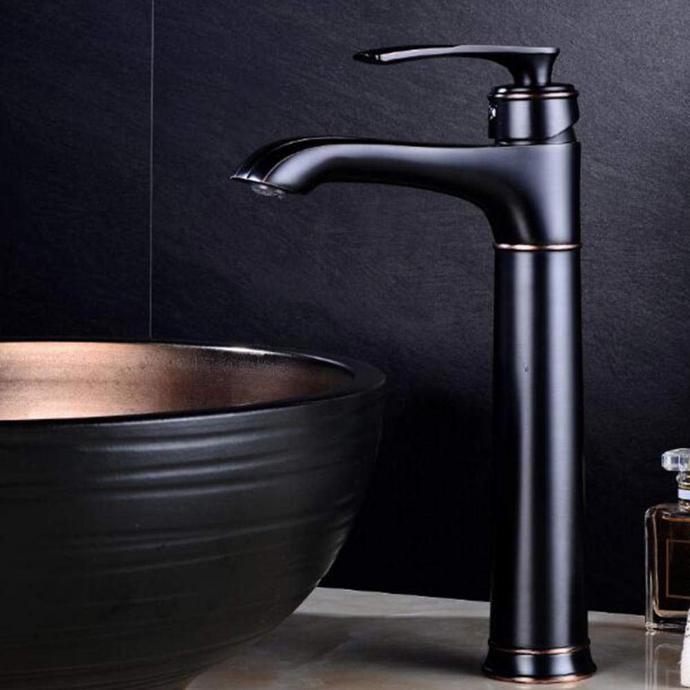 Brass Tall Basin Mixer Tap - Single Hole Bathroom Sink Faucet with Hot & Cold Water for Modern Vanity and Powder Room