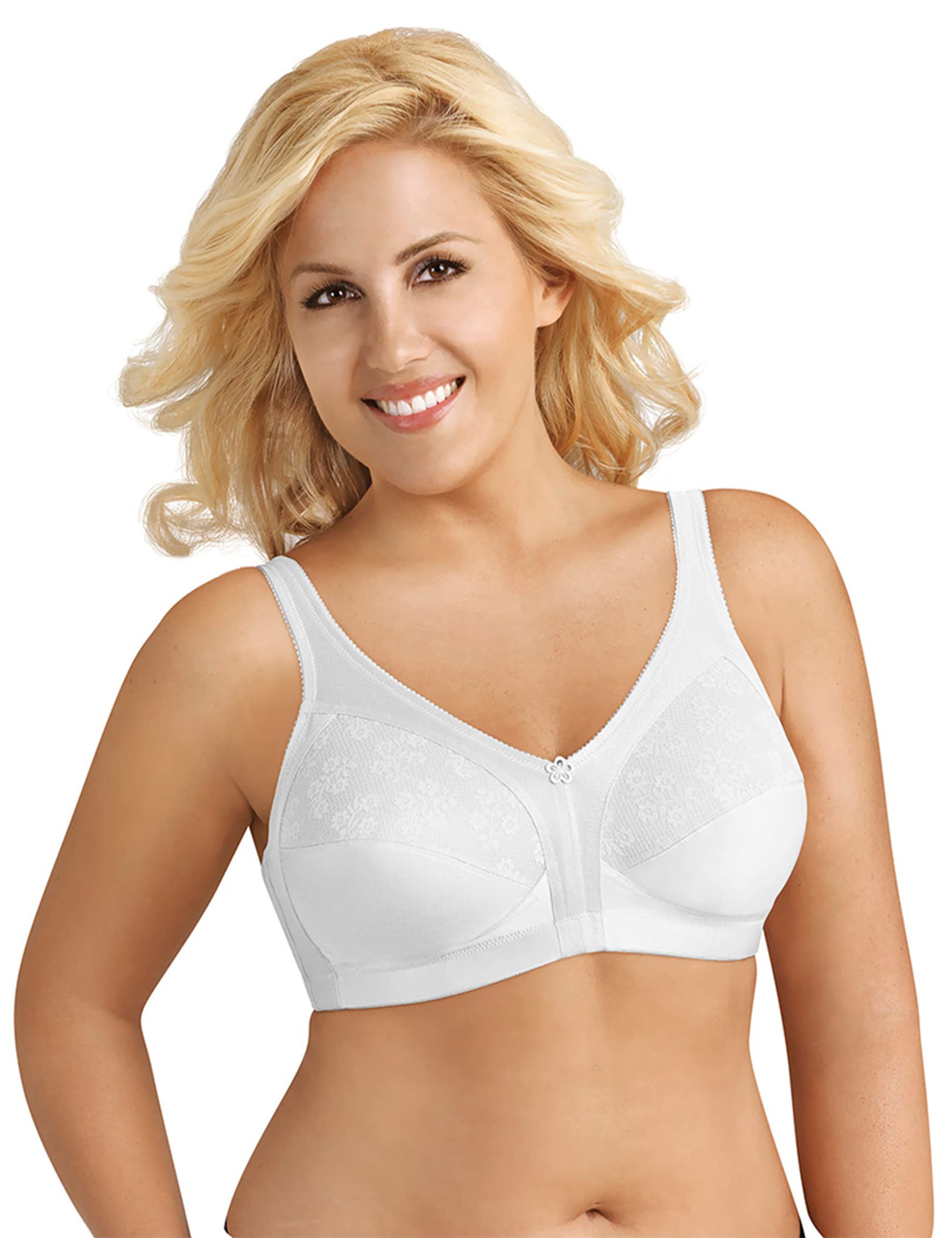 Exquisite Form 5100548 Wireless Full-Coverage Bra - Slimming Support, Back Hook & Eye Closure, Lace Trim - Perfect for Everyday Wear, Work & Special Occasions