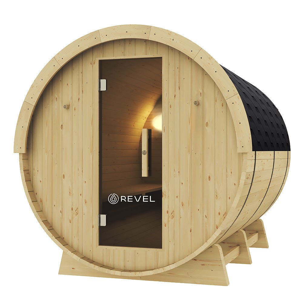 Revel Recovery Eden 8-Person Traditional Barrel Sauna - Premium Outdoor Wooden Sauna for Home Relaxation & Detox - Perfect for Backyards, Spas & Wellness Retreats