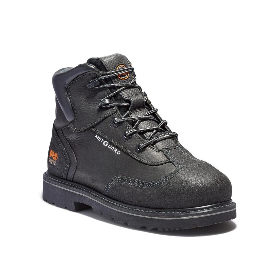 6 Inch Steel Toe Work Boots with Internal Met Guard - Black Safety Shoes for Construction, Warehouse & Industrial Work