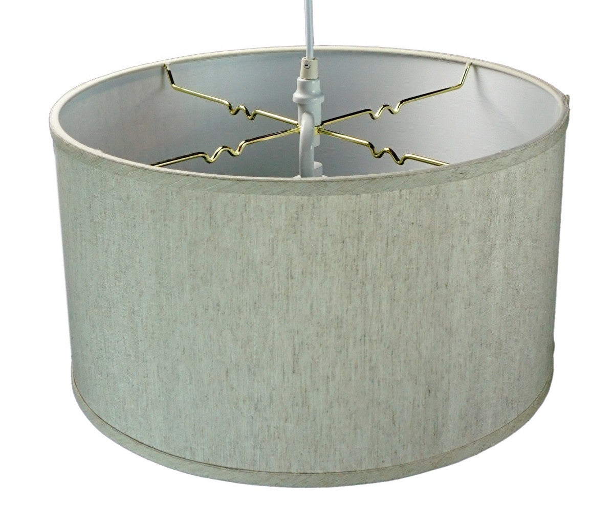 1 Light Swag Plug In Pendant with 16W Textured Oatmeal Shade & 17' White Cord - Perfect for Bedroom, Living Room, or Dining Room Lighting Decor