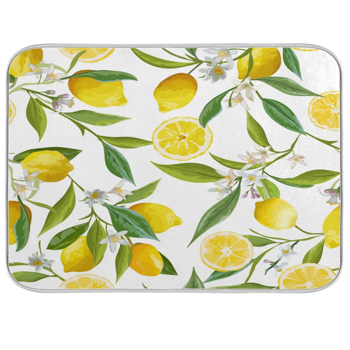 Lemon Flower Dish Drying Mat - Absorbent Microfiber Kitchen Pad (16x18