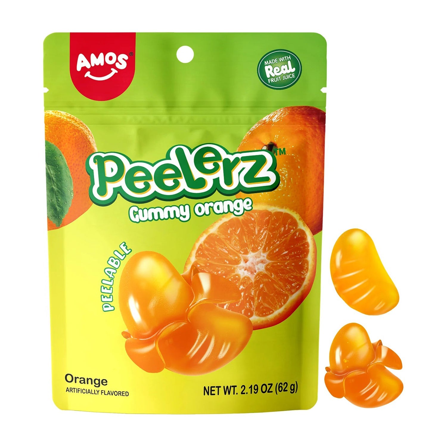 Amos Peelerz Peelable Gummy Orange Candy - 6oz Resealable Bag - Sweet & Tangy Orange Flavor - Perfect for Snacking, Lunchboxes, and Party Favors