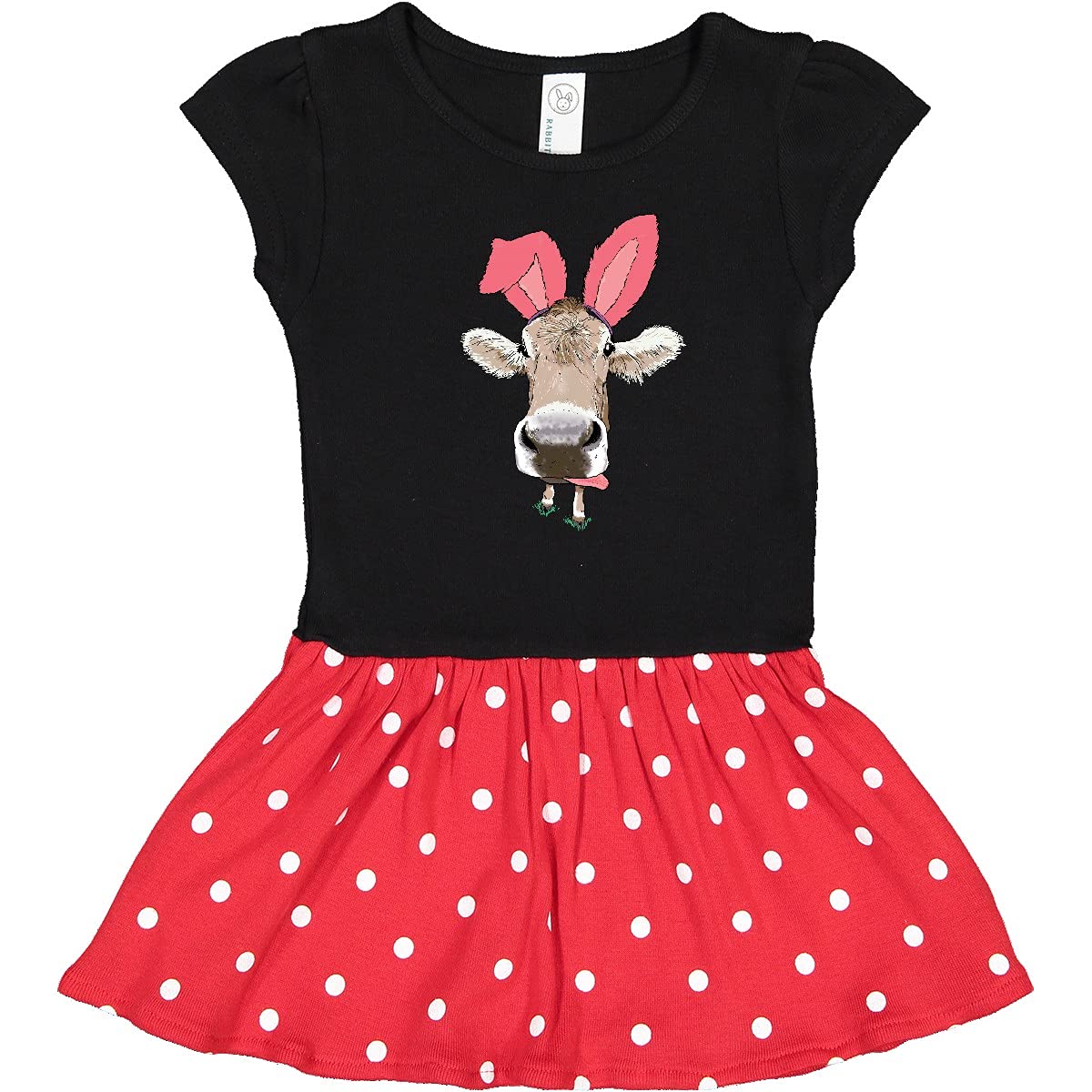 Inktastic Funny Easter Cow in Pink Ears Infant Dress - Cute Baby Girl Outfit for Easter Sunday, Spring Photoshoot & Family Gatherings
