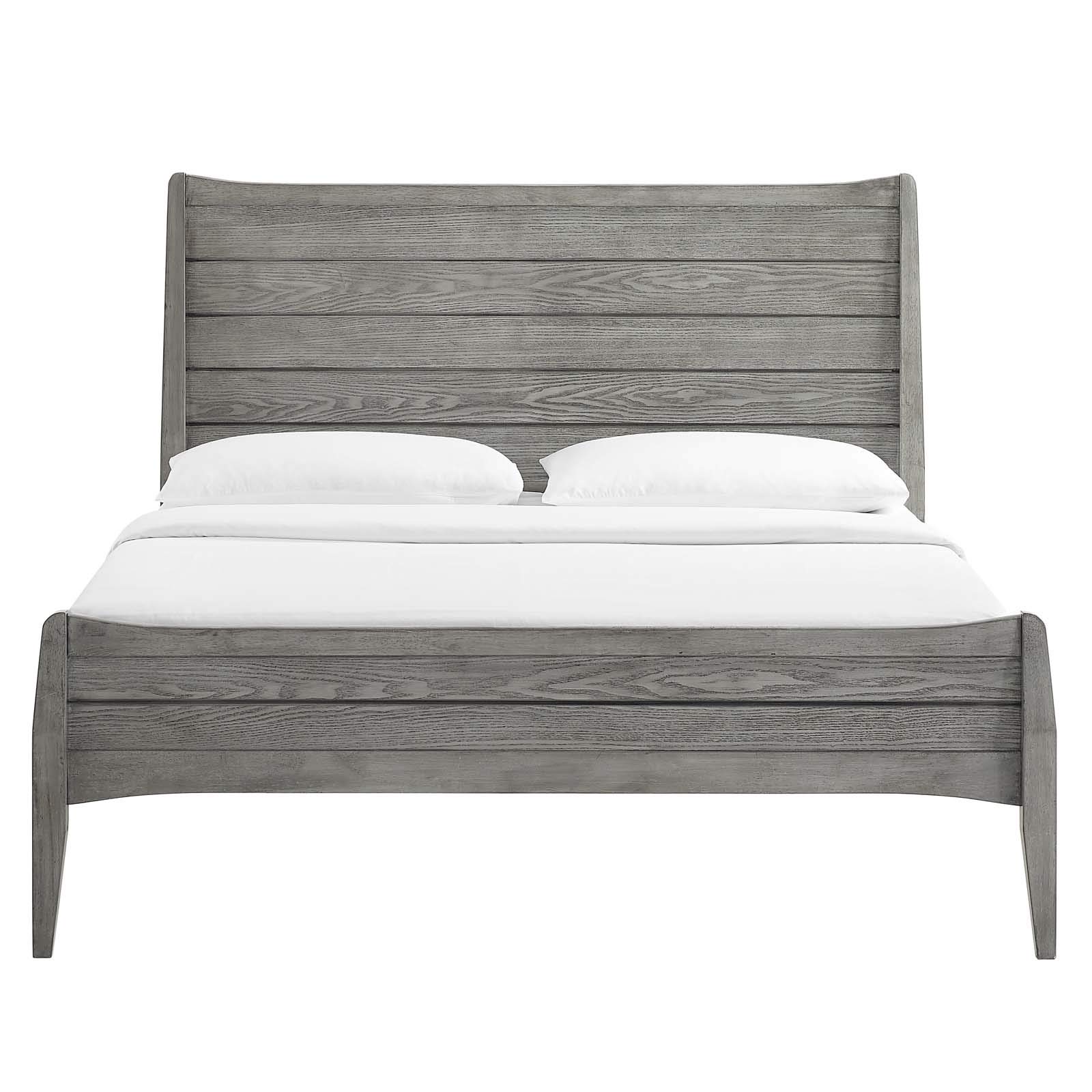 Modway MOD-6724-GRY-SET 3-Piece Gray Wooden King Size Bedroom Set with Platform Bed & Nightstands - Modern Bedroom Furniture for Master Suite & Guest Rooms