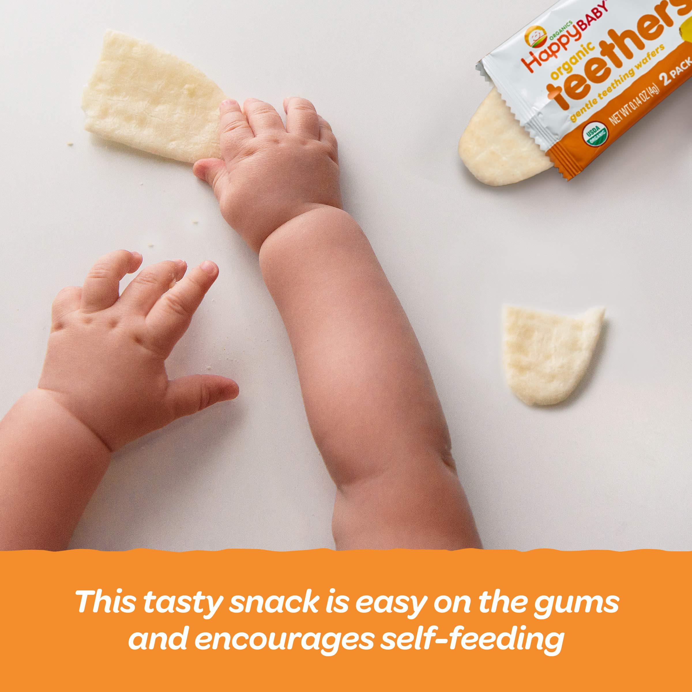 Happy Baby Organics Gentle Teething Wafers - Gluten Free & Vegan Baby Snacks, Sweet Potato & Banana Flavor, 12 Count (Pack of 6) - Perfect for Soothing Sore Gums & On-the-Go Snacking
