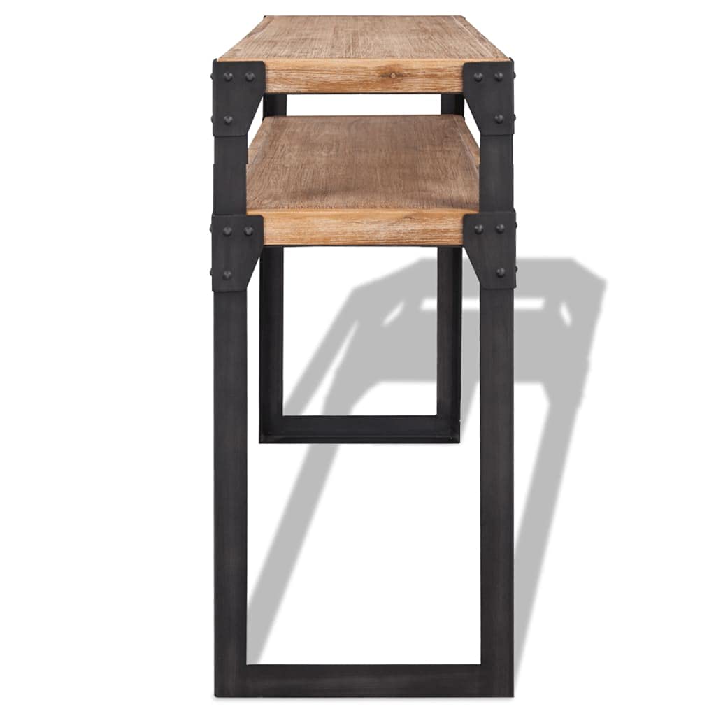 Narrow End Table for Small Spaces - Solid Acacia Wood Side Table with Metal Frame, 47.2