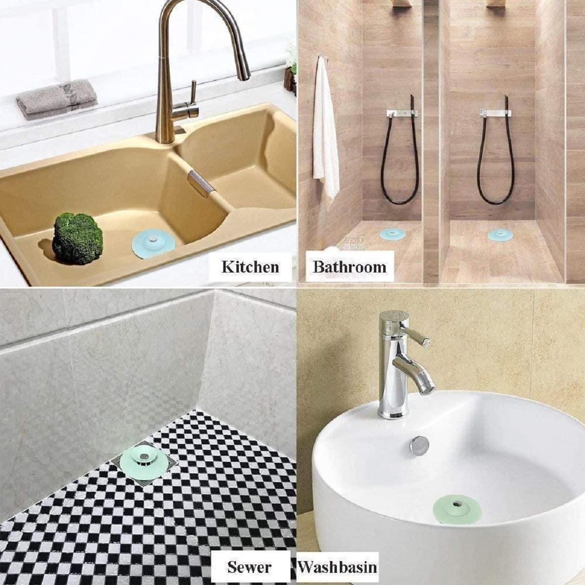 **HENIJ Silicone Sink Stopper & Drain Cover - Hair Catcher for Bathroom, Kitchen, Laundry, and Floor - Durable, Non-Slip, Easy to Clean (4-Pack, Random Colors) - Perfect for Preventing Clogs & Keeping Drains Clean**