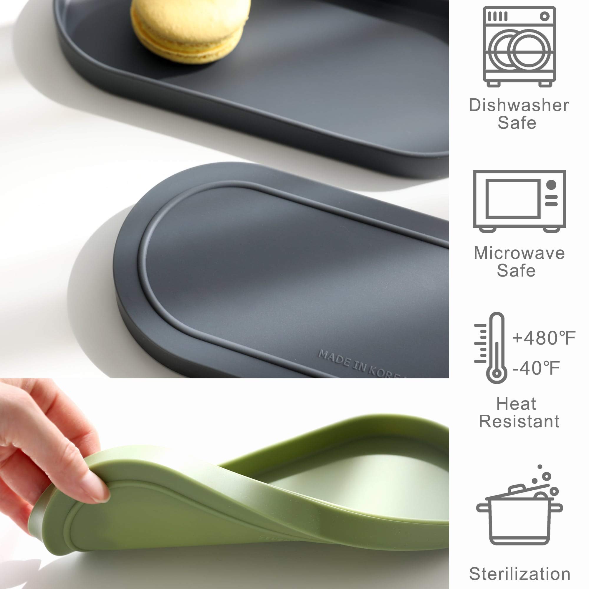 Lazy K Silicone Tray - Small Vanity Tray Organizer - Spoon Rest Holder - Multi-Purpose Modern Kitchen Sink, Bathroom, Counter Organizer (Grey) | Perfect for Jewelry Storage, Makeup Organization, Kitchen Utensil Holder & Bathroom Essentials