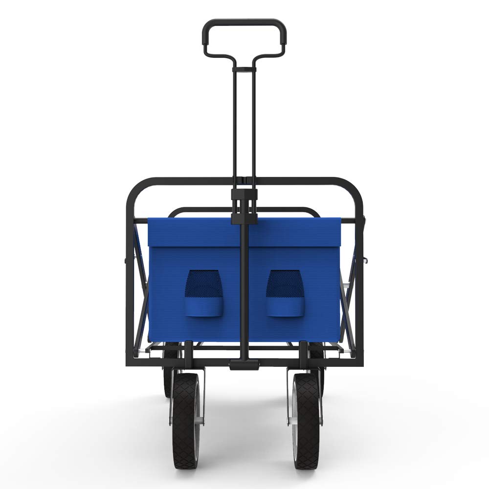 Foldable Utility Wagon Cart - Heavy Duty Collapsible Folding Wagon for Camping, Beach, Grocery Shopping, Gardening & Outdoor Activities - Blue