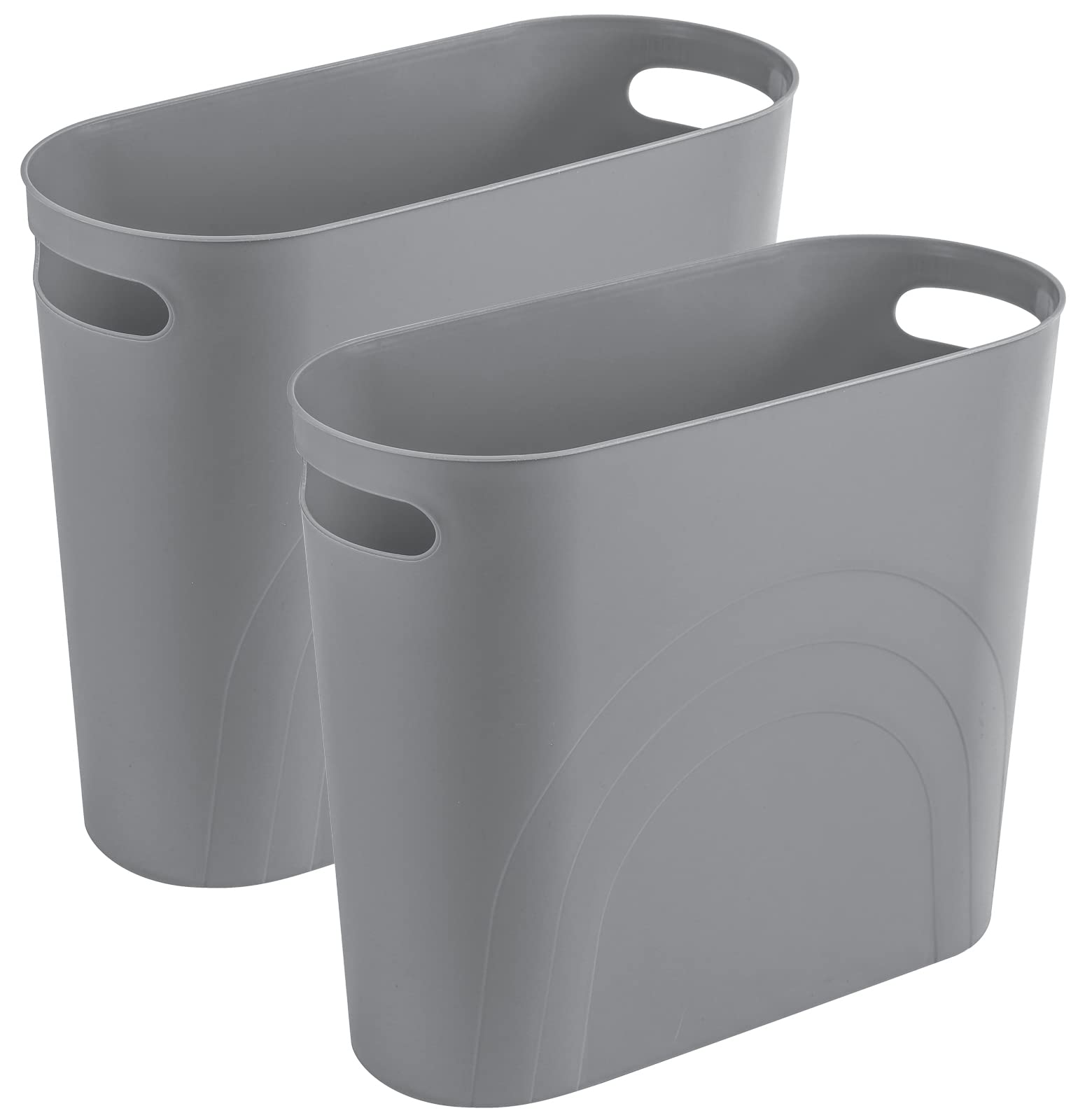Rejomiik Small Trash Can - Slim 3.5 Gallon Plastic Waste Basket with Handles for Bathroom, Bedroom, Kitchen & Office | Space-Saving Garbage Bin for Narrow Spaces (2-Pack, Grey) | Perfect for Tight Corners, Under Sinks & Small Rooms