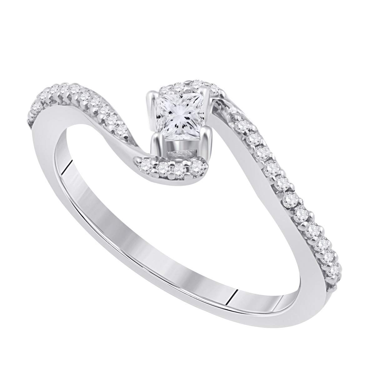 1/4 Carat IGI Certified Princess Cut Natural Diamond Engagement Ring for Women - 10K Solid White Gold Wedding Band, Anniversary & Birthday Gift Jewelry - Perfect for Proposals, Bridal Sets & Special Occasions