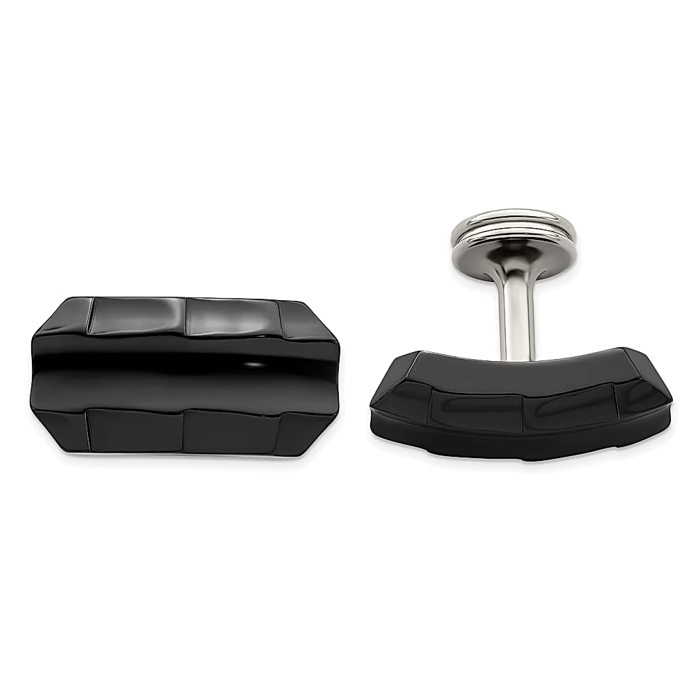 Black Titanium Faceted Edge Cufflinks for Men & Women - Edward Mirell ICE CARATS Luxury Jewelry - Perfect Gift for Him/Her - Wedding, Business & Formal Occasion Accessories