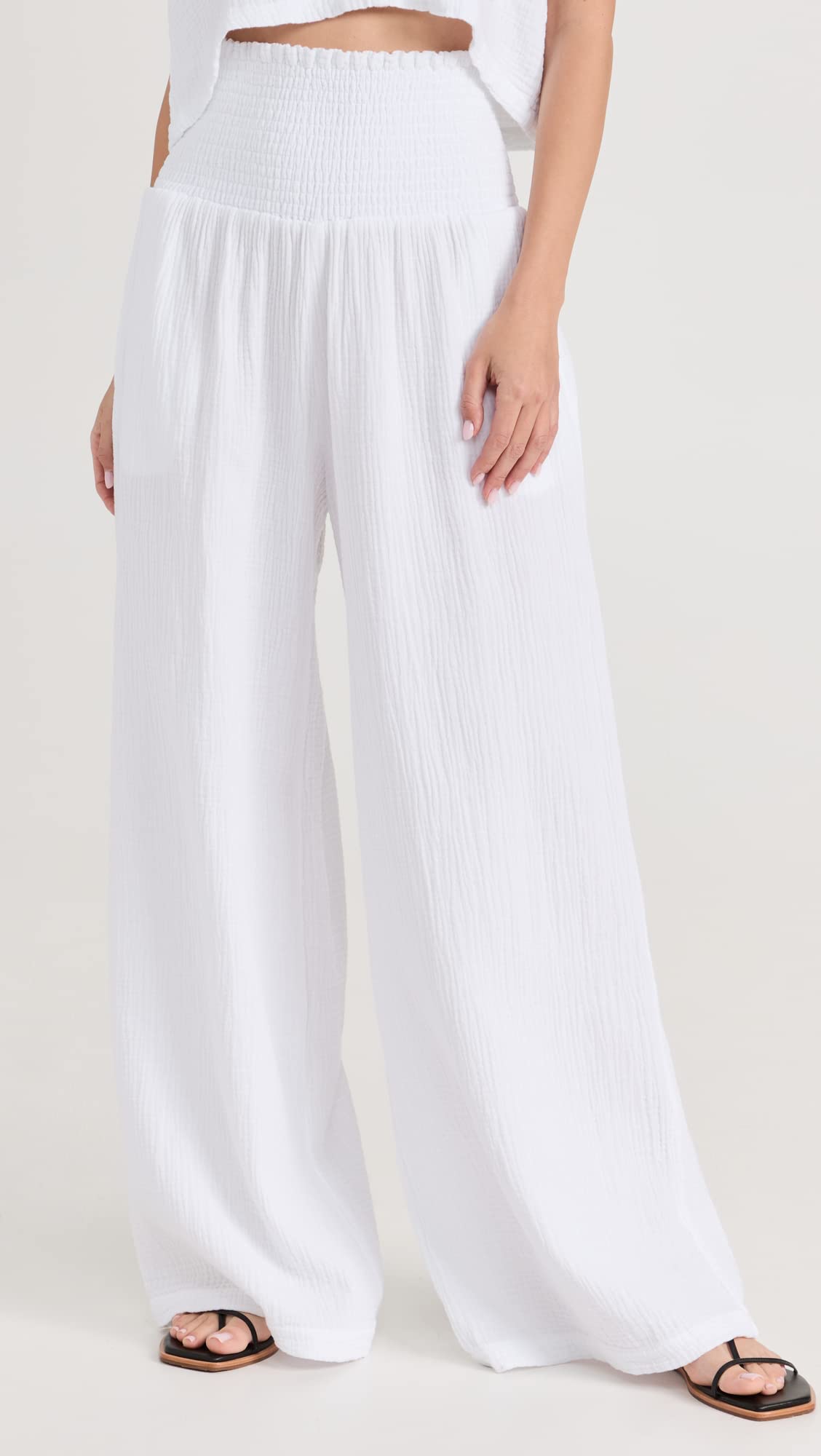 Monroe Women's Gauze Smocked Flare Pants - Lightweight Summer Casual Trousers for Beach, Vacation & Boho Style Outfits