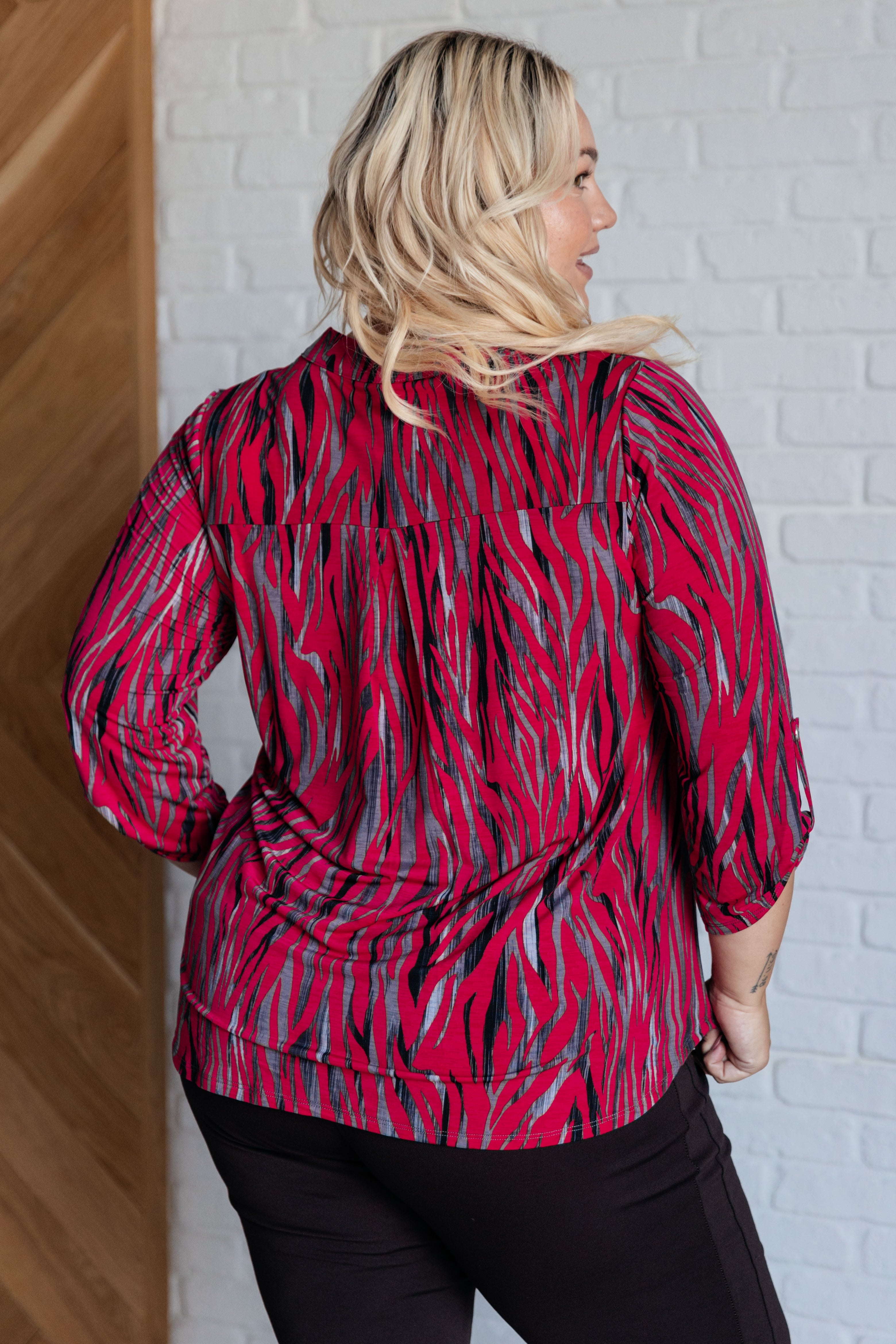 Lizzy Top - Stylish Magenta & Red Strokes Women's Blouse | Perfect for Casual Outings, Parties & Date Nights
