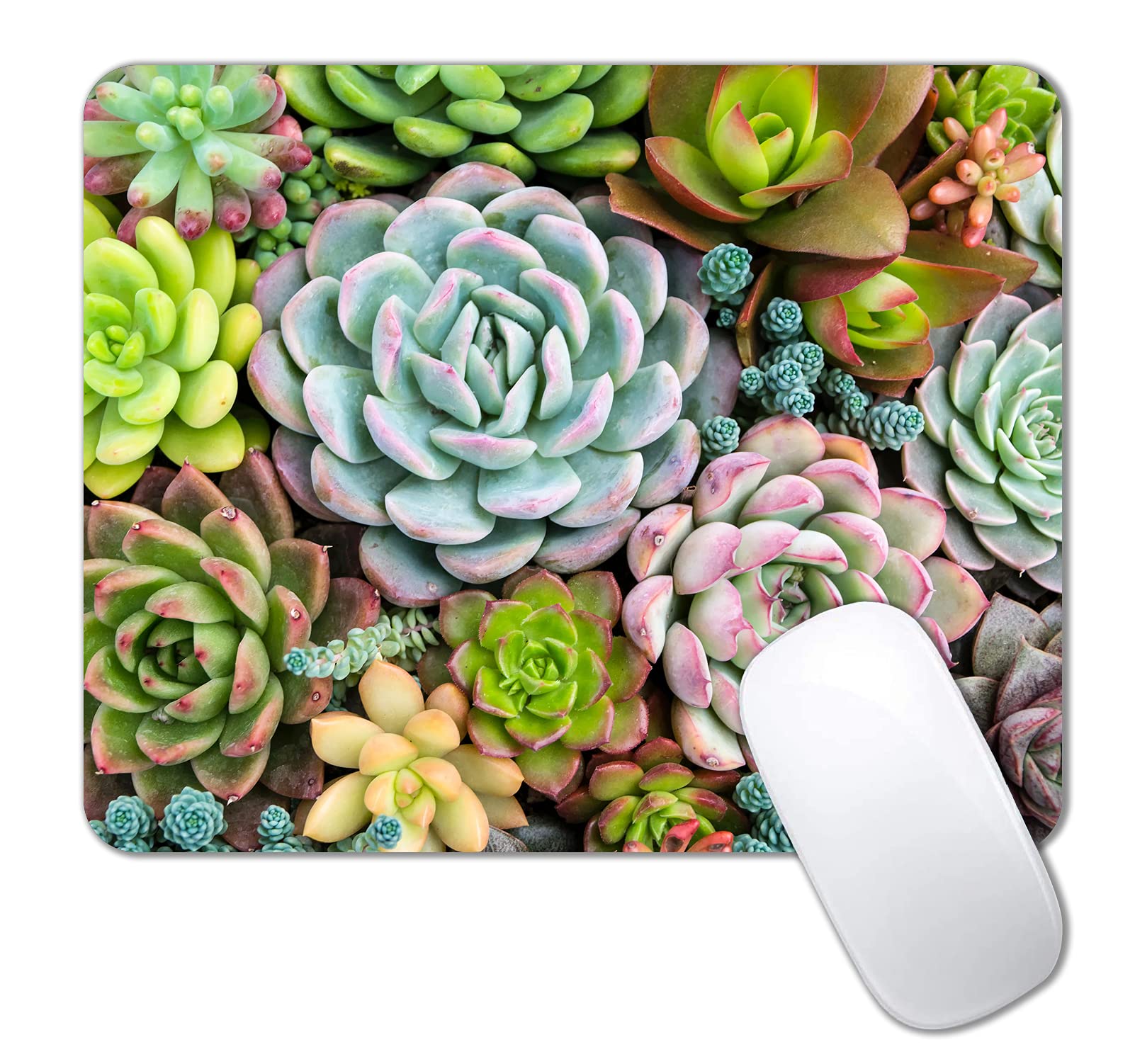 Blooming Succulents Mouse Pad - Non-Slip Rubber Base, Portable Office & Gaming Mouse Mat for Laptop & PC - Perfect for Work, Home & Travel Use
