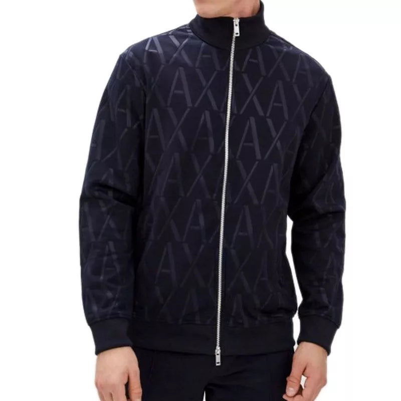 Armani Exchange Navy Blue Zip-Up Hoodie Sweatshirt for Men - Casual Wear & Street Style Fashion