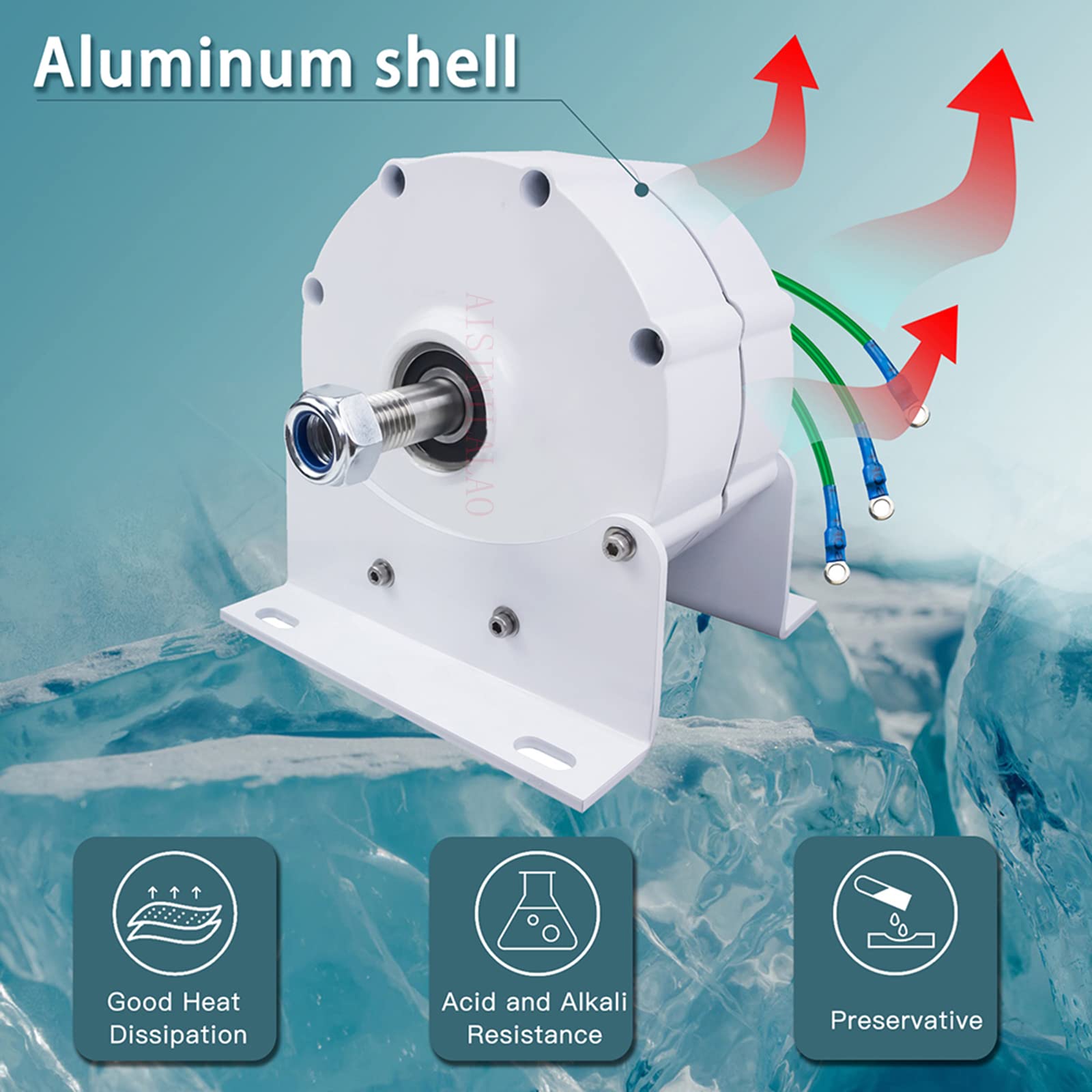 12V 24V 48V 12000W High Power 3 Phase Permanent Magnet AC Alternator Motor - Gearless Wind Turbine & Diesel Engine Generator (with Base) | Perfect for Off-Grid Power, Renewable Energy Systems & Industrial Applications