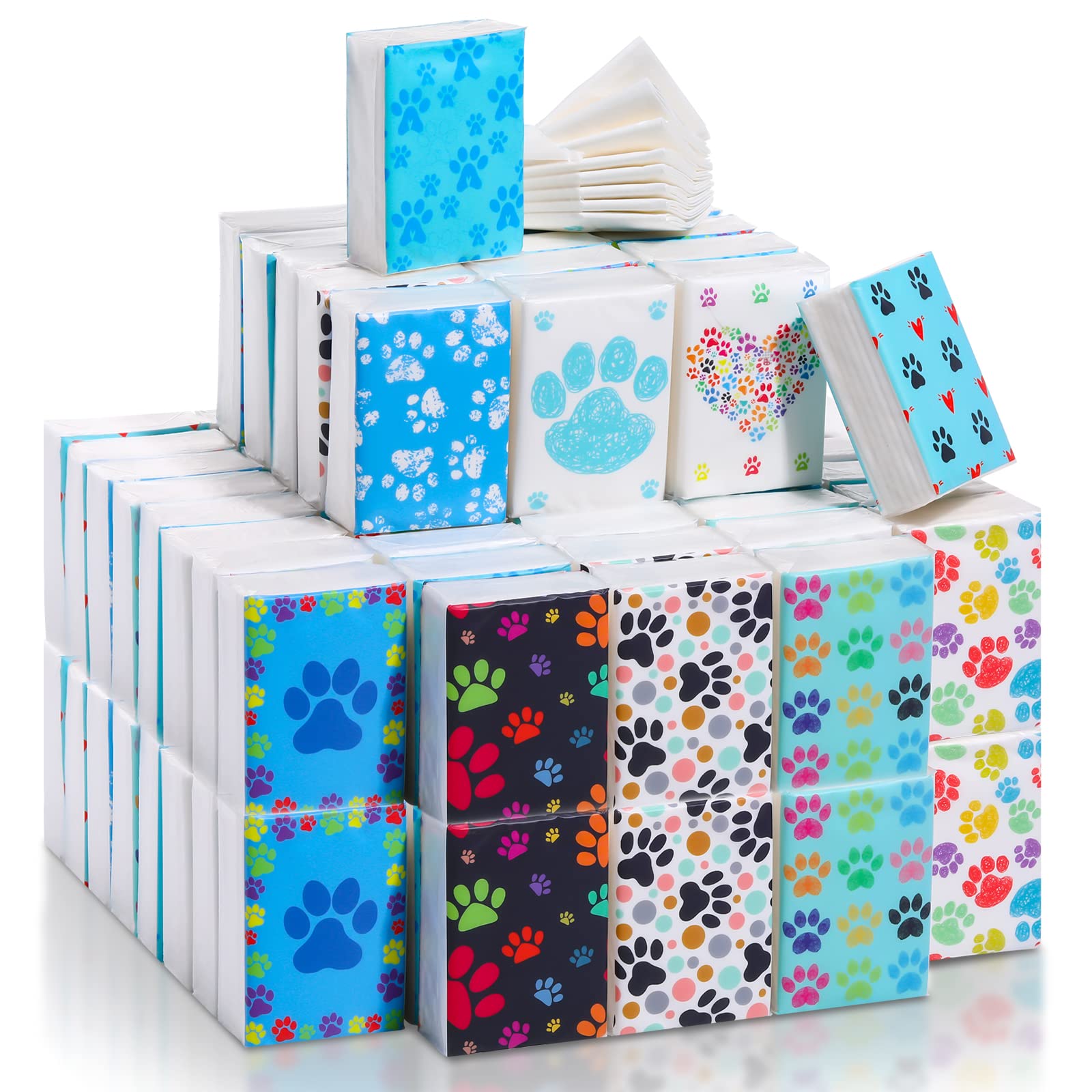 100 Pack Bulk Mini Facial Tissues - 800 Sheets, 3 Ply, Individually Wrapped, Wallet Size for Travel, Wedding, Party & Daily Use - 10 Cute Designs (Great for Purse, Car, Office & Emergency Kits)