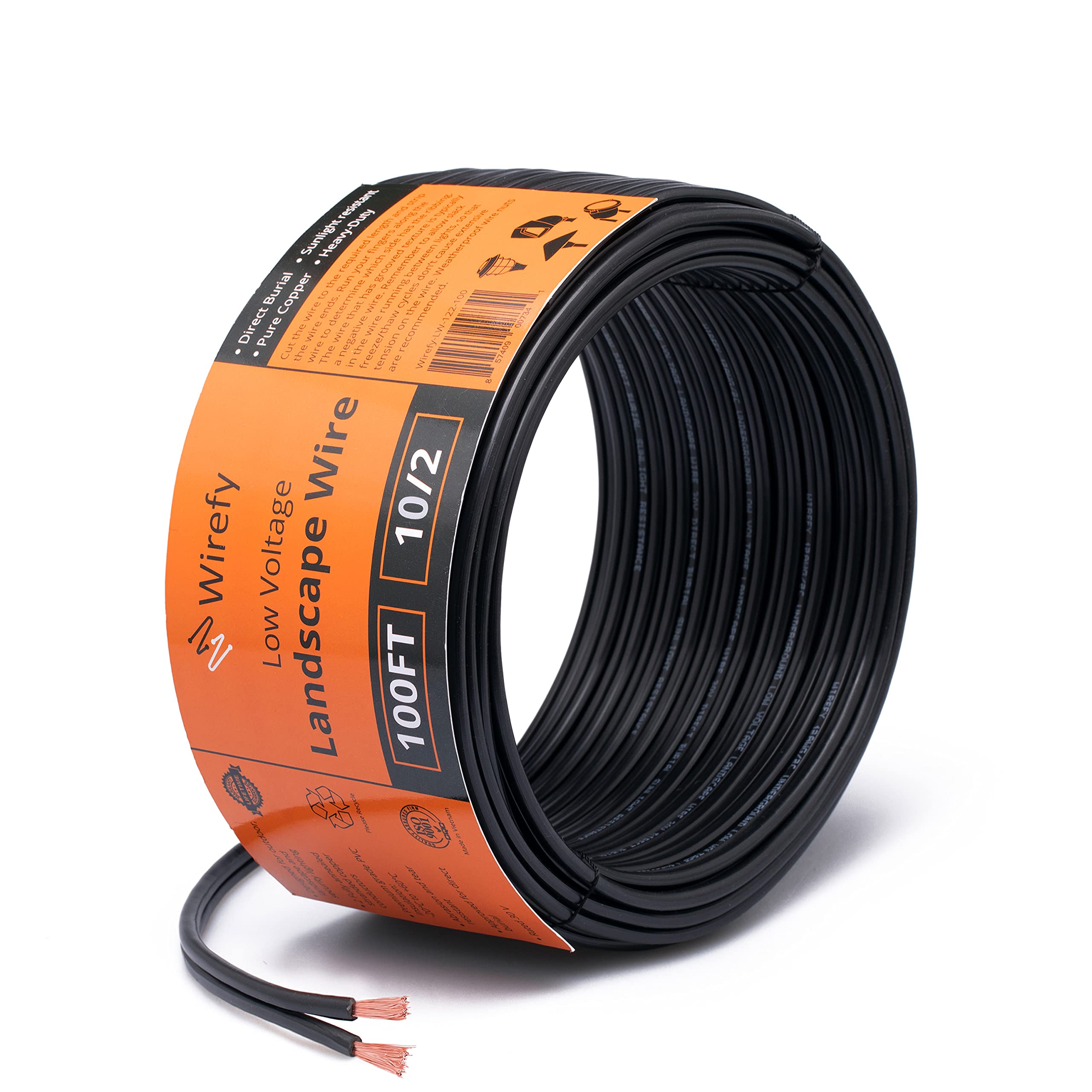Wirefy 10/2 Copper Landscape Lighting Wire - 10-Gauge 2-Conductor 100 Feet Low-Voltage Outdoor Cable for Garden, Pathway, and Deck Lighting | Durable Weatherproof Wire for DIY Landscape Lighting Projects