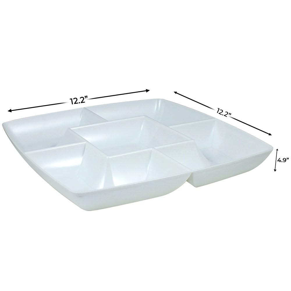 Simply Squared White Chip & Dip Plastic Tray - 12 Inch Elegant Party Serving Platter (1 Piece) - Durable BPA-Free Appetizer Tray for Entertaining, Snacks, Chips & Dips - Perfect for Parties, BBQs, Game Nights & Family Gatherings