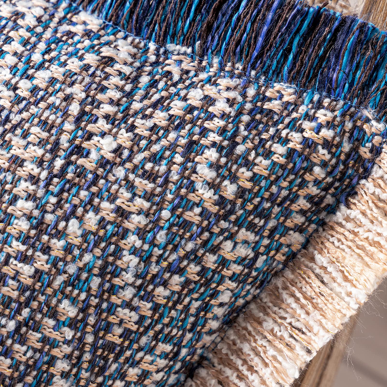 Bohemian Decorative Throw Pillow Cover with Insert - 20x20 Inch Handwoven Textured Square Cushion with Fringe Trim, Dark Blue Farmhouse Style Pillow for Sofa, Bed & Home Decor