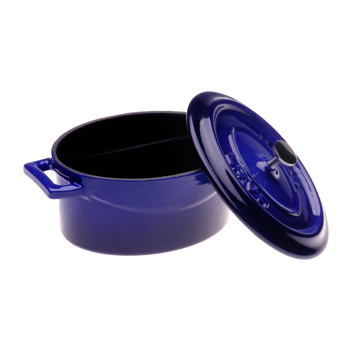 Arcata 081820 Mini Oval Cast Iron Casserole Dish with Lid - 14.25 oz Enameled Dutch Oven, Blue - Perfect for Baking, Roasting & Serving Individual Portions