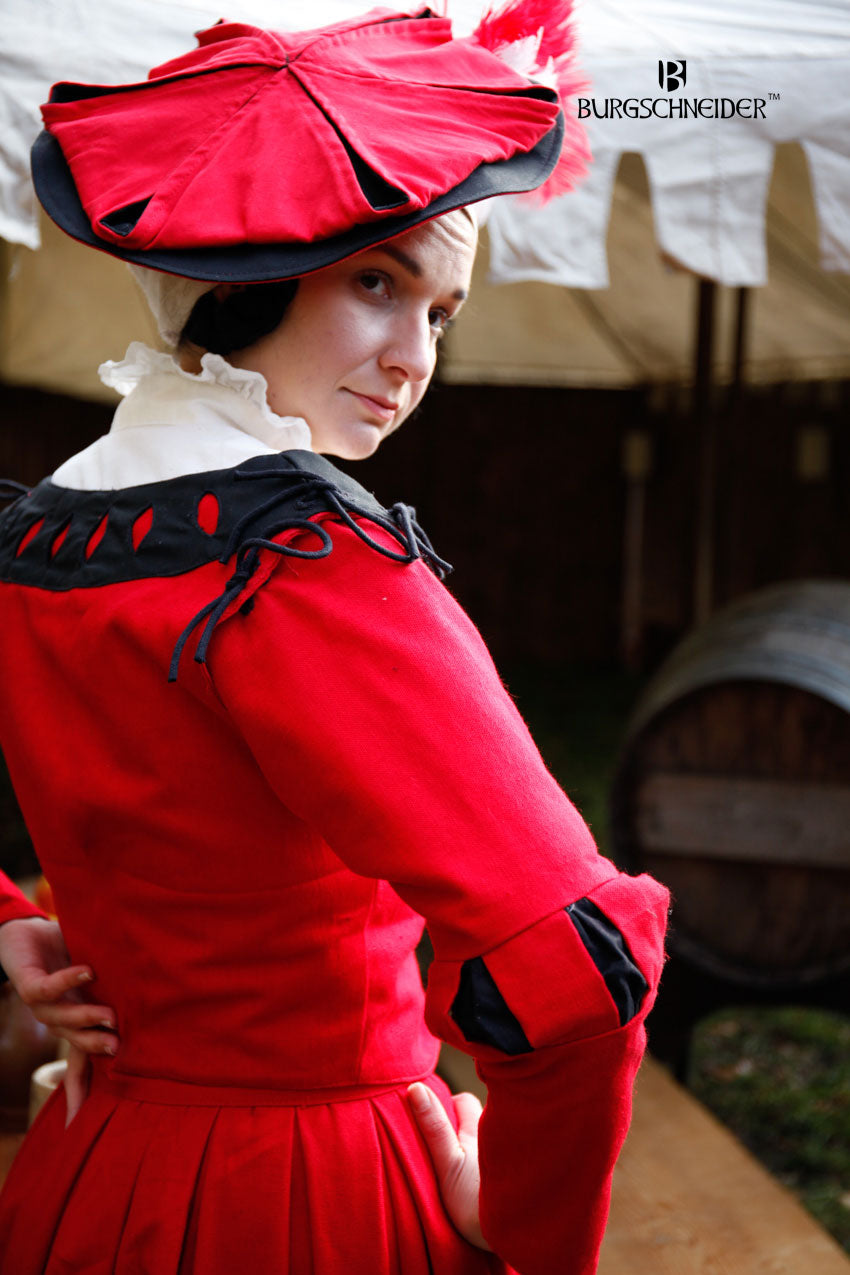Landsknecht Sleeves with Floral Cut-Out Design in Red and Black - Perfect for Renaissance Fairs, LARP Events & Historical Costume Parties