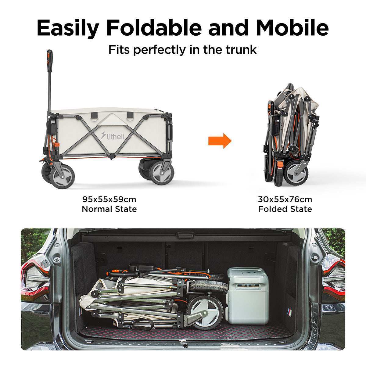 Litheli Electric Foldable Utility Camping Wagon with 2 Batteries - Portable Heavy Duty Cart for Outdoor Camping, Beach, Grocery Shopping & Home Use