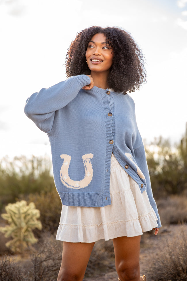 Golden Stirrups Horseshoe Cardigan for Women - Vintage Equestrian Style Knit Sweater - Cozy Fall & Winter Fashion for Riding, Casual Wear, and Layering