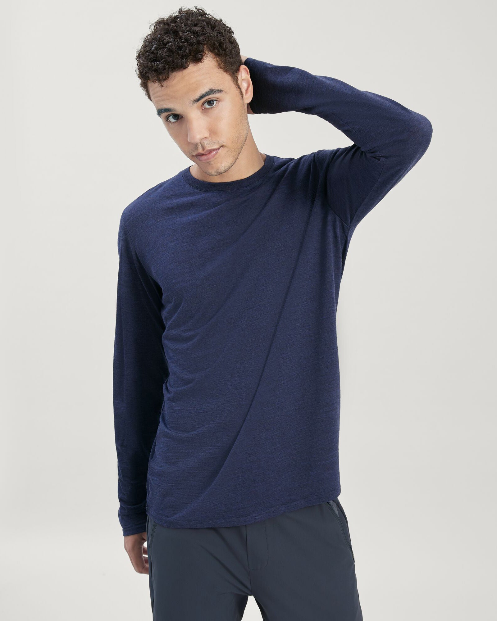 100% Merino Wool Long Sleeve Crew Neck Sweater for Men - Soft & Warm Winter Knit Pullover - Midnight Navy Marle Color - Perfect for Outdoor Hiking, Casual Wear & Office Outfits