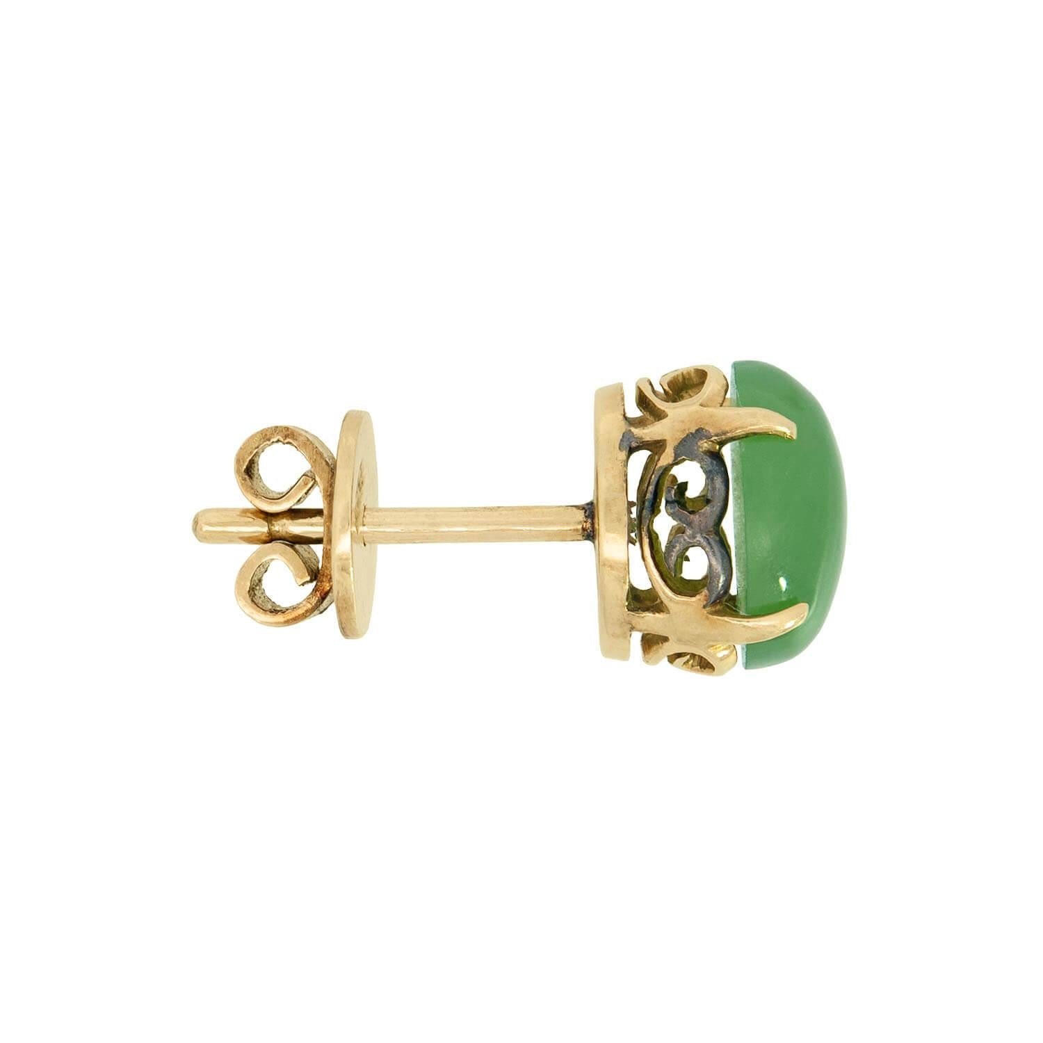 18k Gold Jade Cabochon Stud Earrings for Women - Elegant Vintage Jewelry Gift for Weddings, Parties & Special Occasions