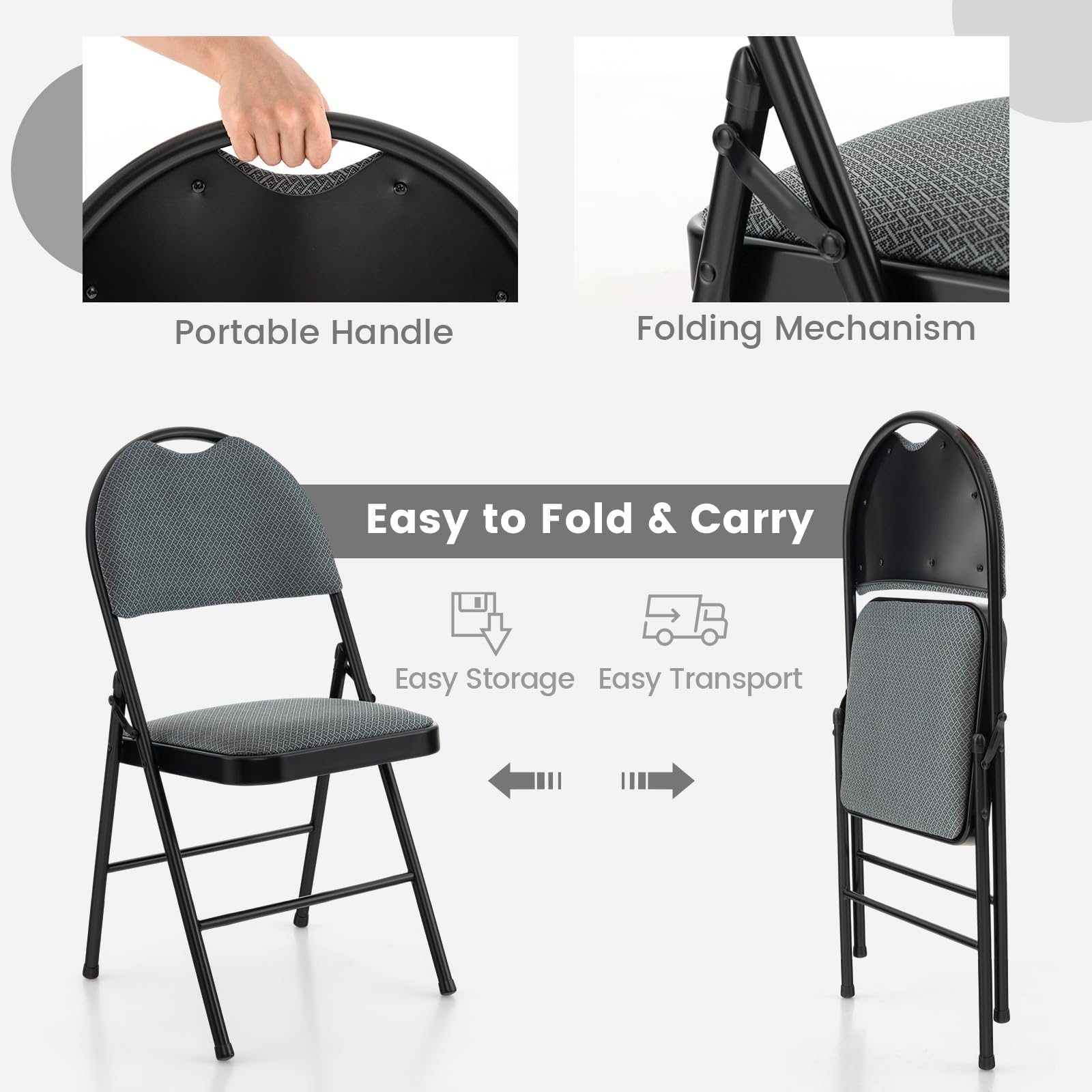 6 Pack Folding Chairs with Padded Seats - Sturdy Steel Frame & Non-Slip Footpads - Portable Stackable Foldable Dining Chairs for Home, Office, Party, Wedding, Camping, and Outdoor Gatherings